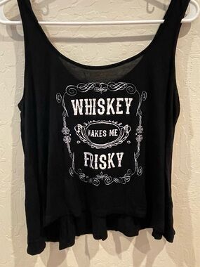 Full Tilt Black Graphic Scoop Neck Tank Top - "Whiskey Makes Me Frisky"